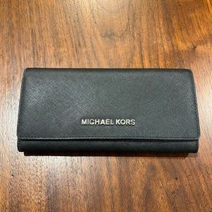 Michael Kors black leather trifold wallet